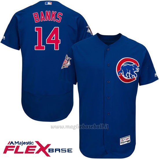 Maglia Baseball Uomo Chicago Cubs 14 Ernie Banks Majestic Autentico Collezione Flex Base